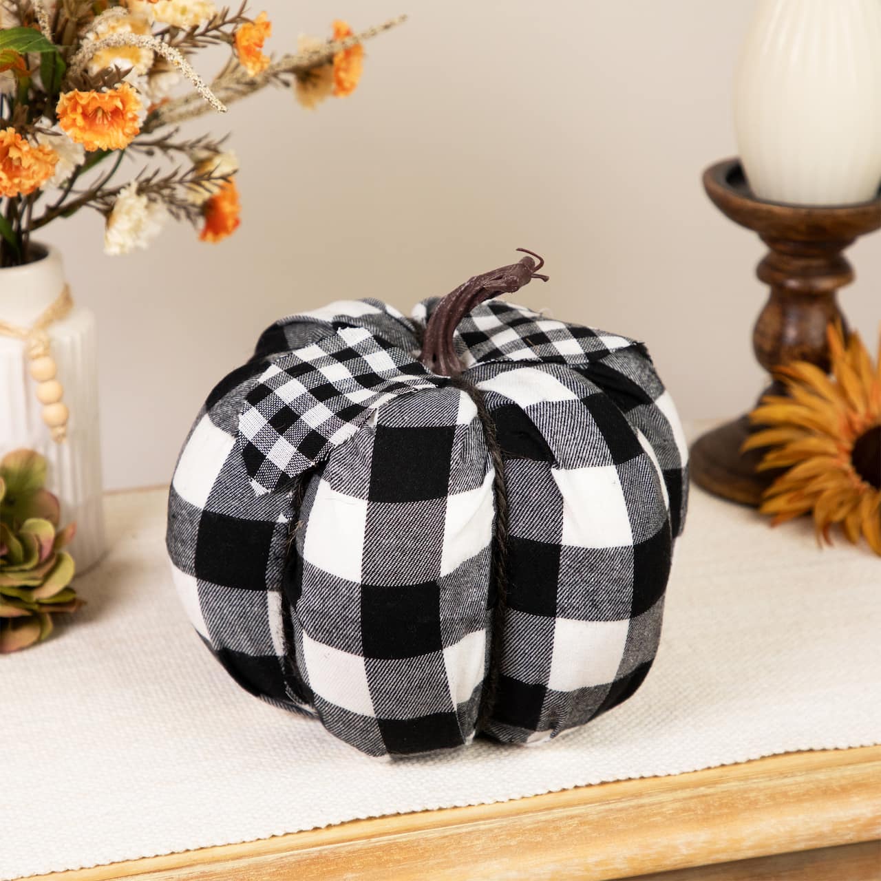 6.25" Black & White Buffalo Check Pumpkin Tabletop Décor